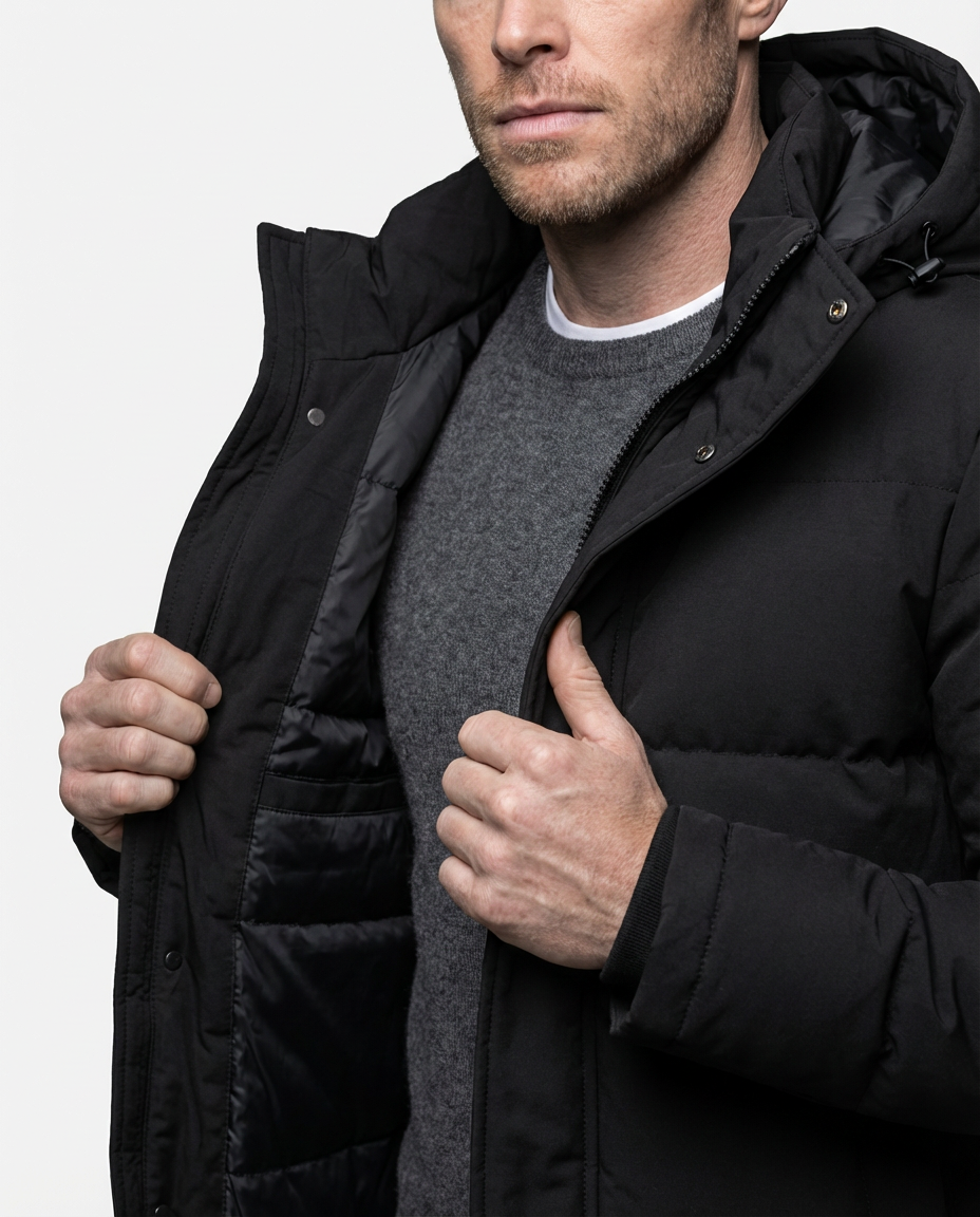 Black Removable Hood Quilted Puffer Jacket | GRAND London