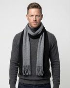 Black Fringed Long Knit Scarf | grand London