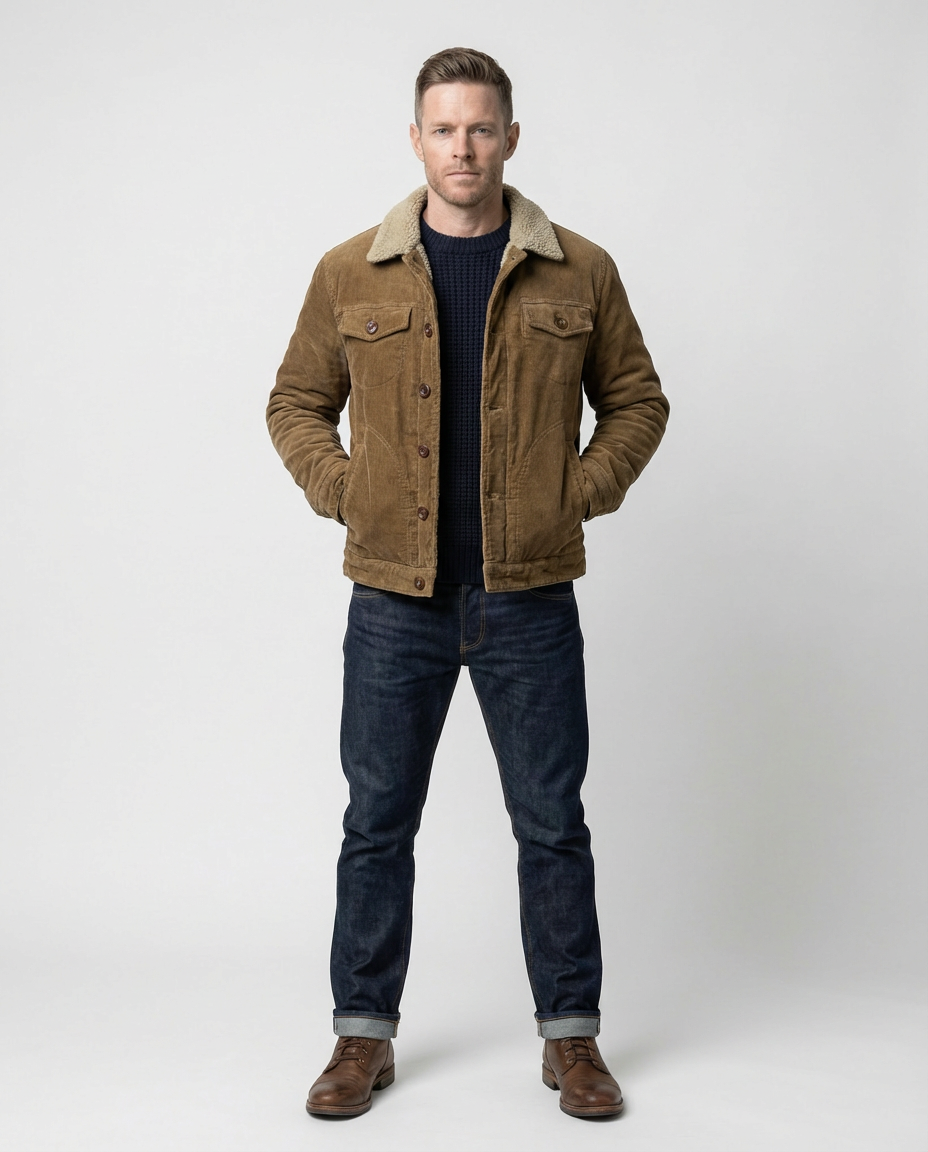 Brown Men's Corduroy Lined Trucker Jacket | GRAND London 