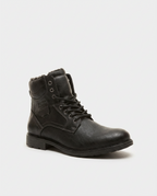 Black Sherpa Lined Lace-Up Boots | GRAND London