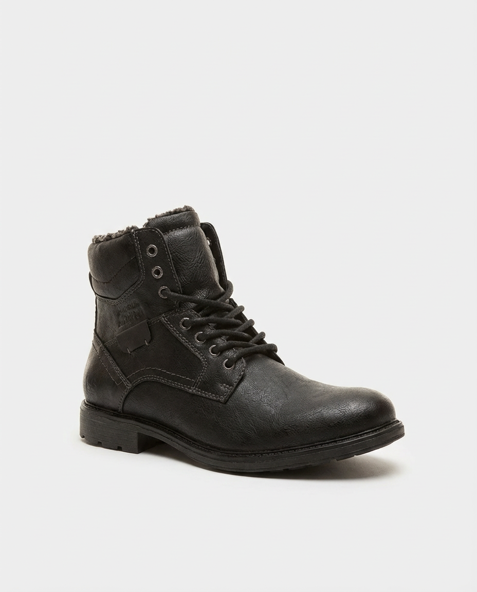 Black Sherpa Lined Lace-Up Boots | GRAND London
