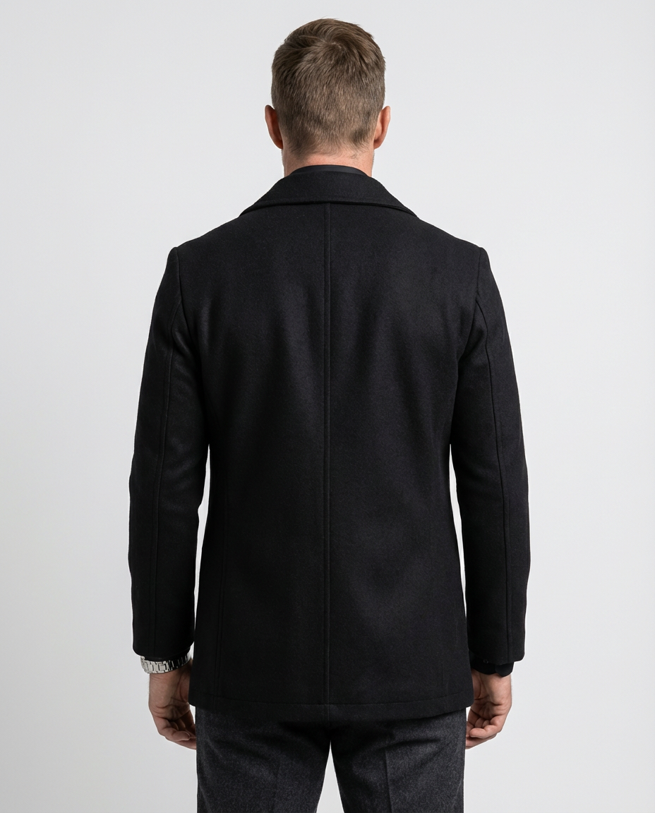 Black Double-Breasted Pea Coat | GRAND London