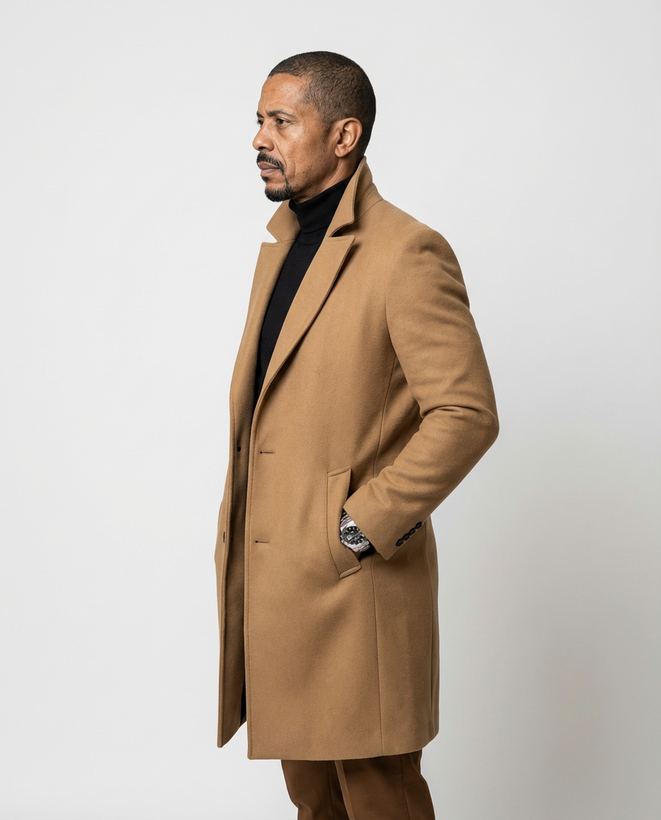 Camel Fitted Single-Breasted Overcoat | GRAND London