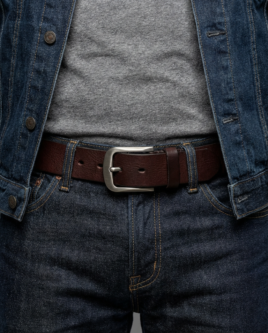 Brown Brushed Buckle Leather Belt | GRAND London