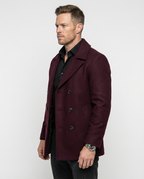 Burgundy Double-Breasted Pea Coat | GRAND London