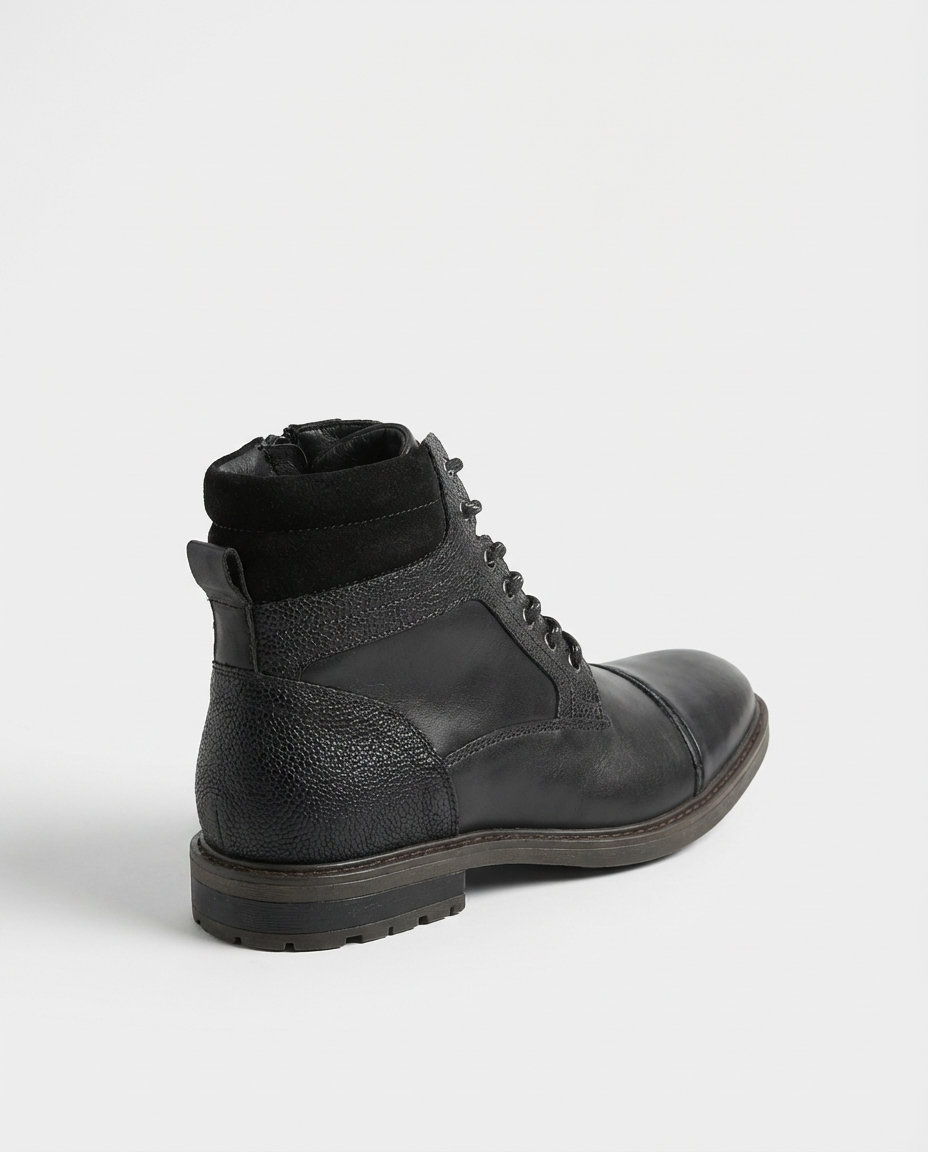 Black - Leather Cap-Toe Side Zip Boots | GRAND London