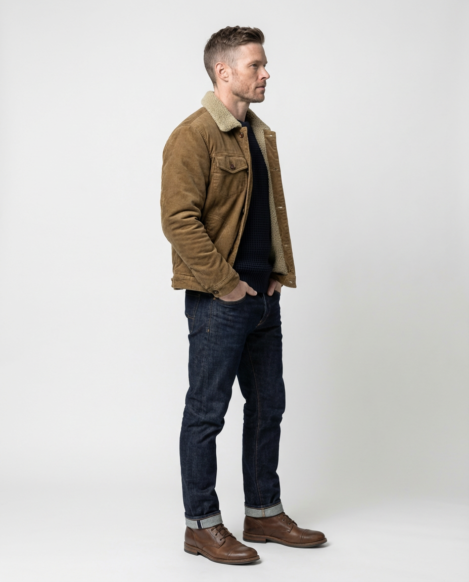 Brown Men's Corduroy Lined Trucker Jacket | GRAND London 
