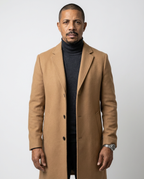 Camel Fitted Single-Breasted Overcoat | GRAND London