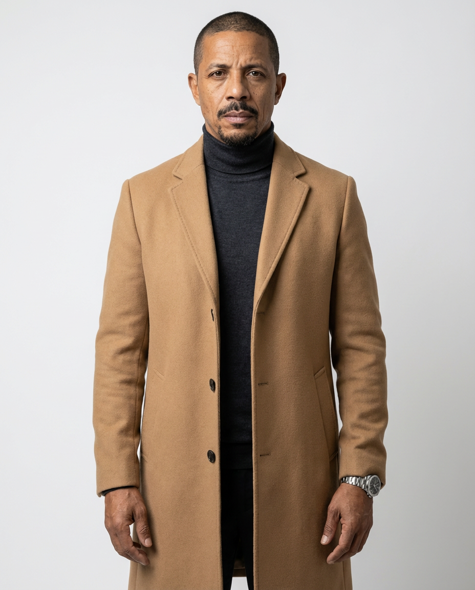 Camel Fitted Single-Breasted Overcoat | GRAND London