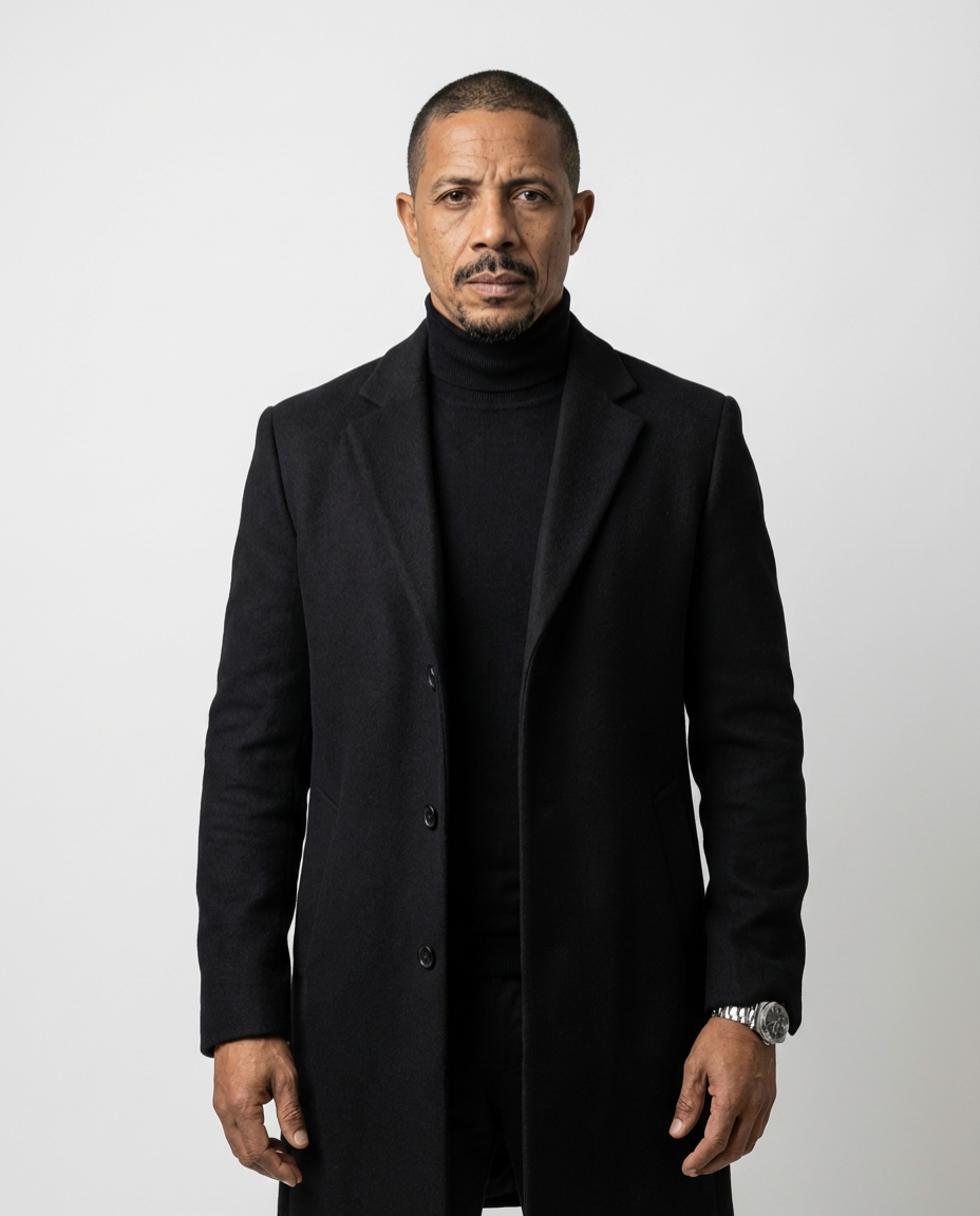 Black Fitted Single-Breasted Overcoat | GRAND London