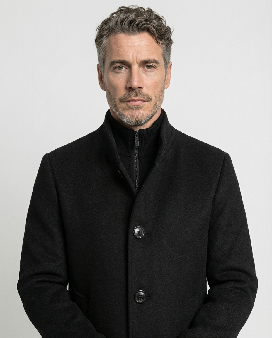 Wool Blend Stand Collar Coat