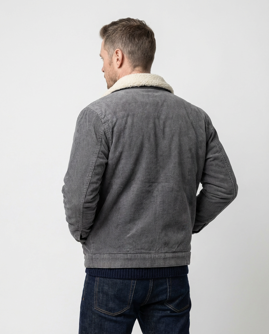 Grey Men's Corduroy Lined Trucker Jacket | GRAND London 