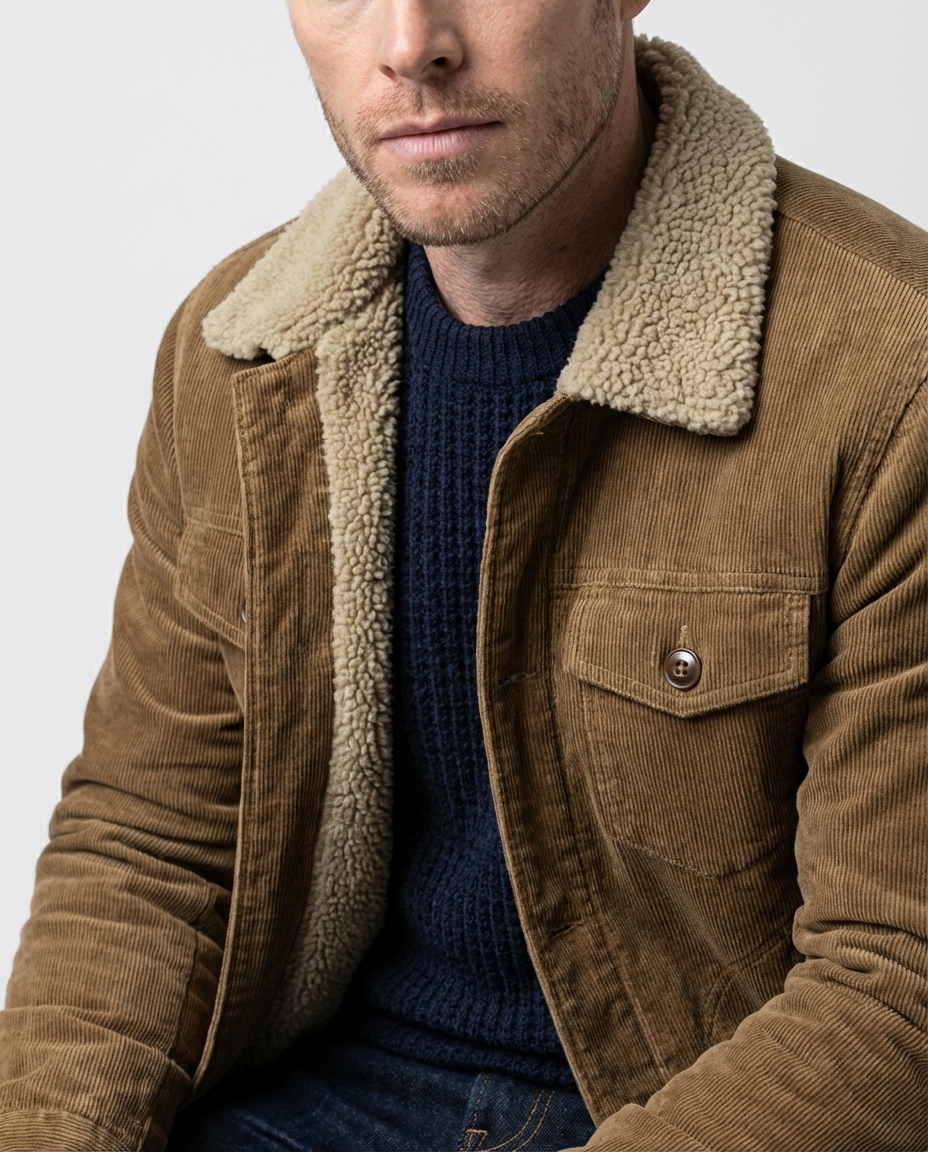 Brown Men's Corduroy Lined Trucker Jacket | GRAND London 