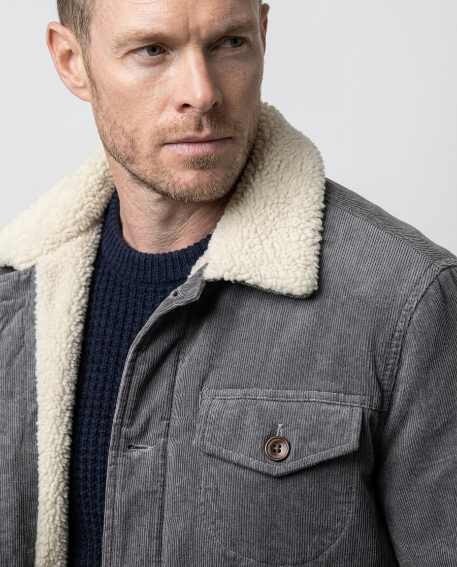 Grey Men's Corduroy Lined Trucker Jacket | GRAND London 