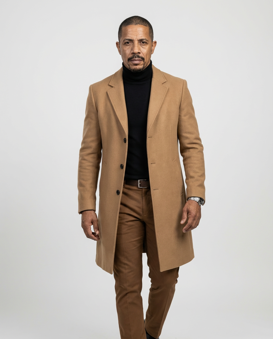 Camel Fitted Single-Breasted Overcoat | GRAND London