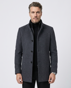 Grey Wool Blend Stand Collar Coat | GRAND London