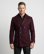 Burgundy Double-Breasted Pea Coat | GRAND London