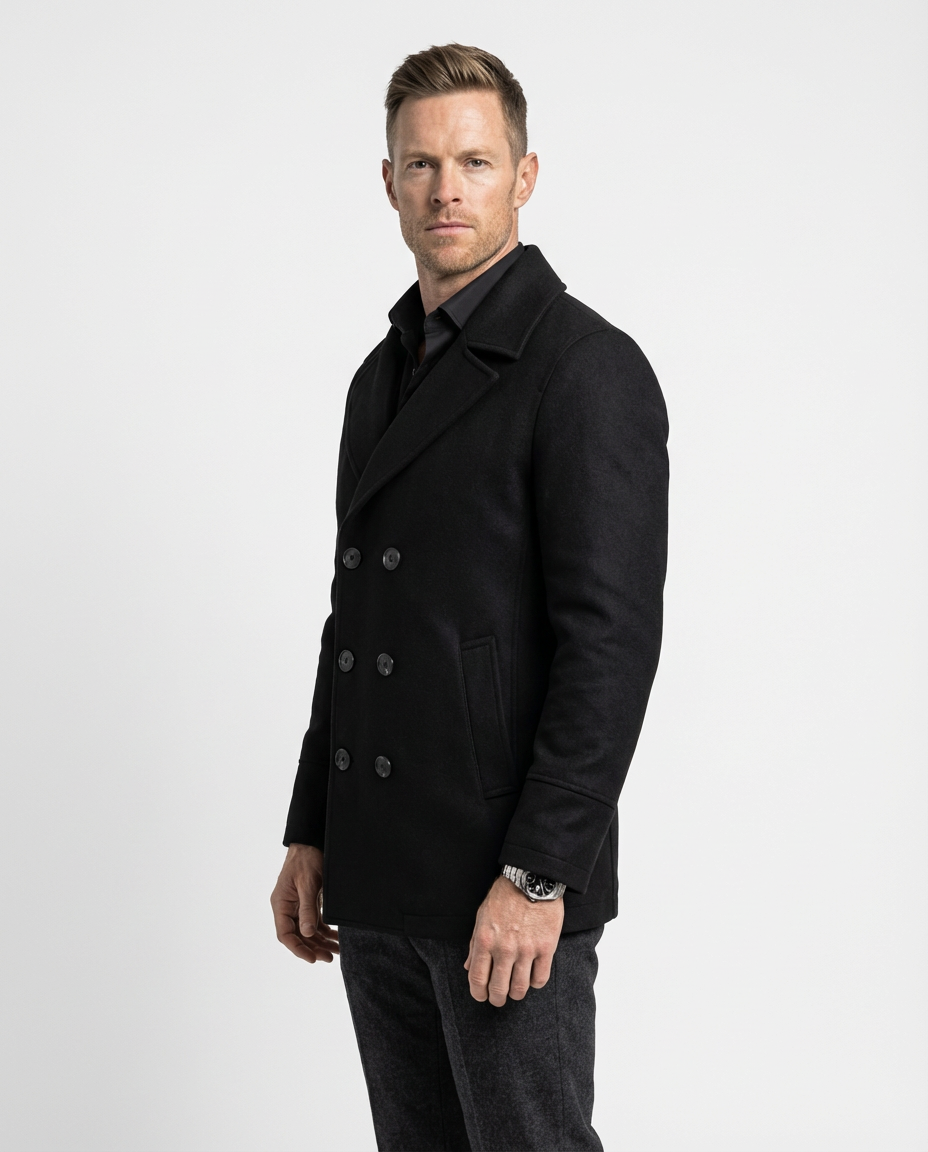 Black Double-Breasted Pea Coat | GRAND London