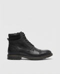 Black - Leather Cap-Toe Side Zip Boots | GRAND London