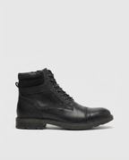 Black - Leather Cap-Toe Side Zip Boots | GRAND London