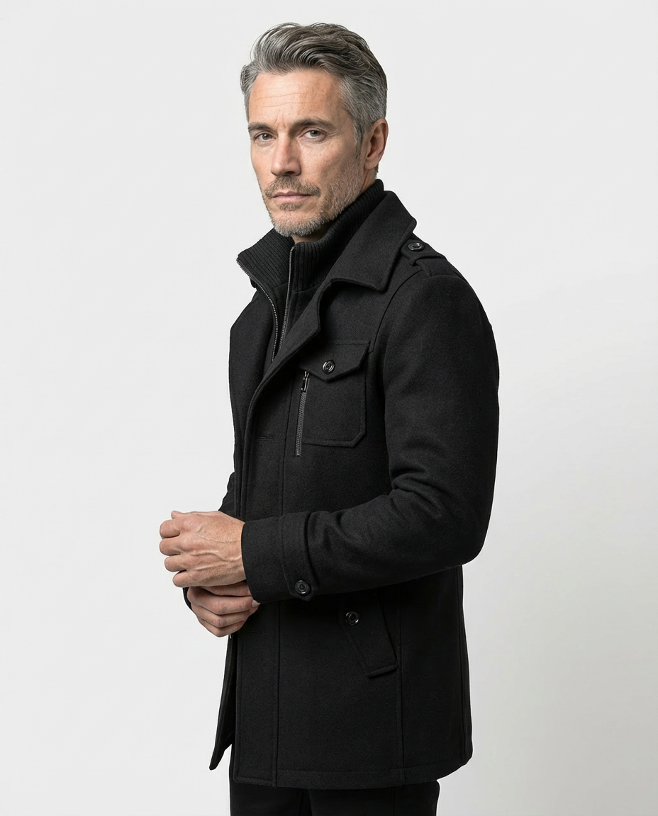 Black Wool Blend Zip-Front Coat | GRAND London