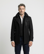Black Wool Blend Zip-Front Coat | GRAND London