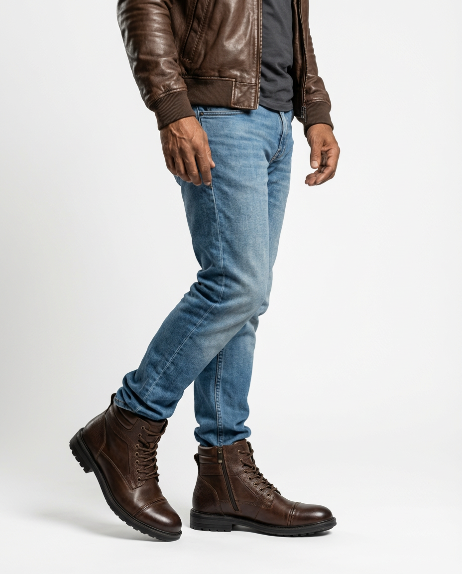 Brown - Leather Cap-Toe Side Zip Boots | GRAND London