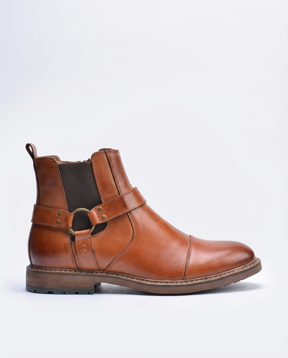 Brown Leather Harness Chelsea Boots | GRAND London