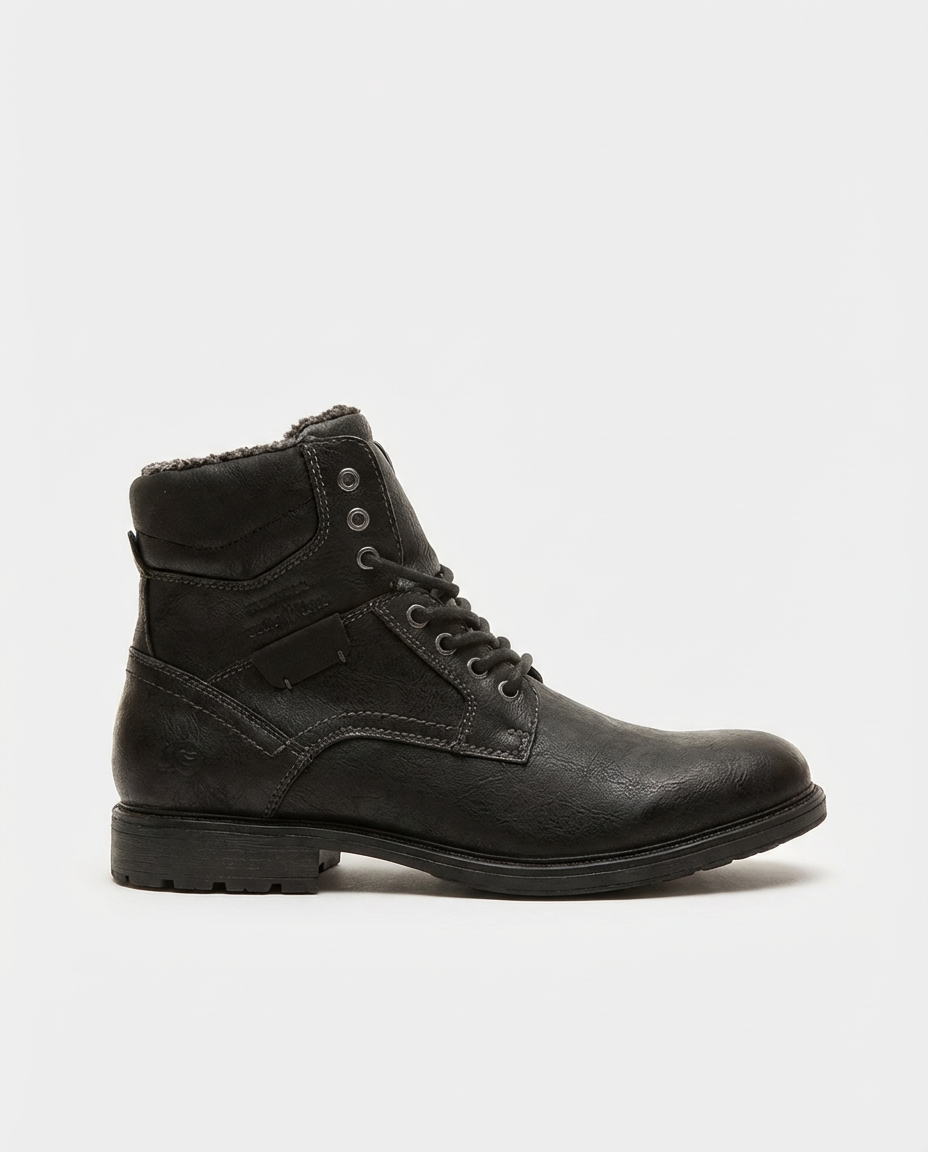 Black Sherpa Lined Lace-Up Boots | GRAND London