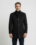 Black Wool Blend Stand Collar Coat | GRAND London