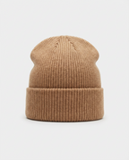 Camel Ribbed Turn-Up Beanie | GRAND London