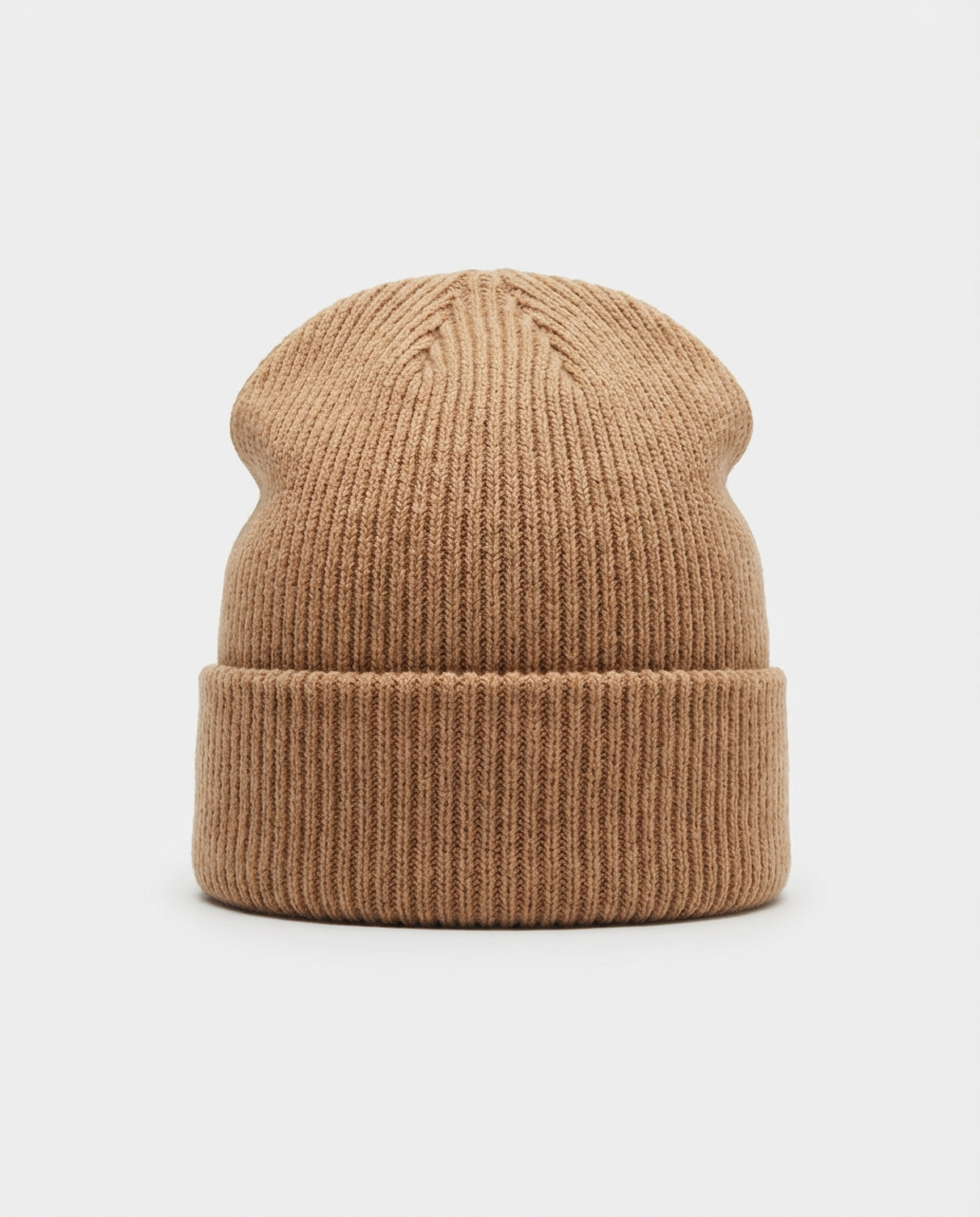 Camel Ribbed Turn-Up Beanie | GRAND London