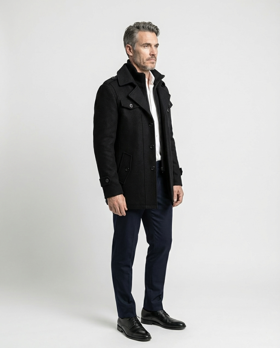 Black Wool Blend Zip-Front Coat | GRAND London