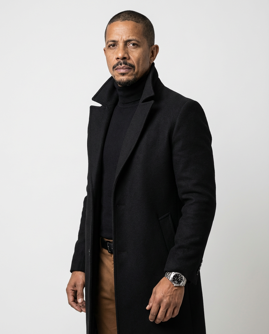 Black Fitted Single-Breasted Overcoat | GRAND London