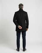 Black Wool Blend Stand Collar Coat | GRAND London