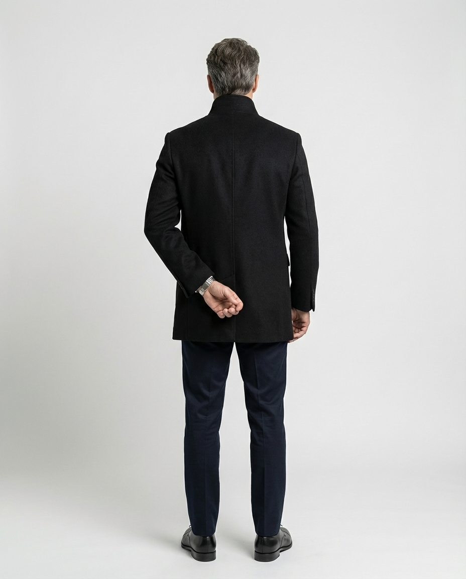 Black Wool Blend Stand Collar Coat | GRAND London