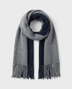 Navy Fringed Long Knit Scarf | grand London