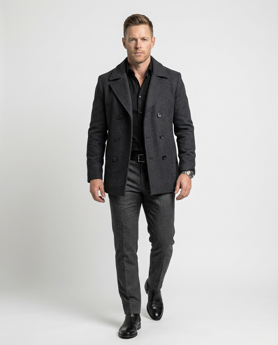 Grey Double-Breasted Pea Coat | GRAND London