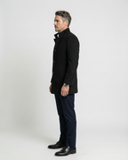 Black Wool Blend Stand Collar Coat | GRAND London