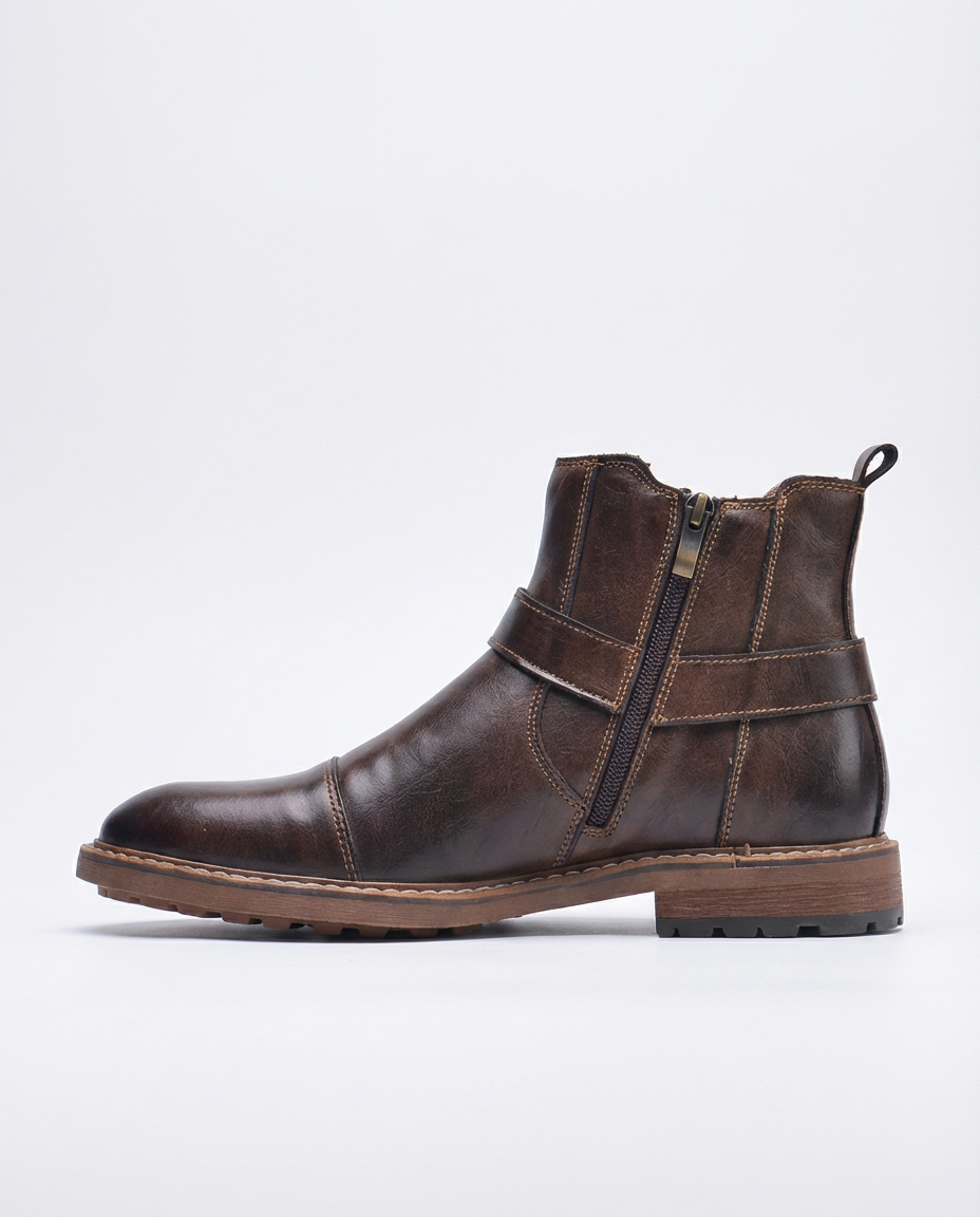 Dark Brown Leather Harness Chelsea Boots | GRAND London GL-A25_130