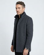 Grey Wool Blend Stand Collar Coat | GRAND London