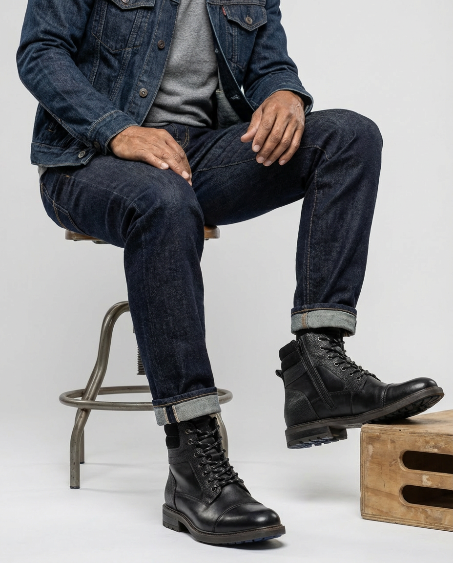 Black - Leather Cap-Toe Side Zip Boots | GRAND London