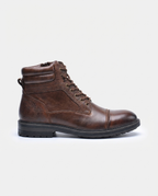 Brown - Leather Cap-Toe Side Zip Boots | GRAND London