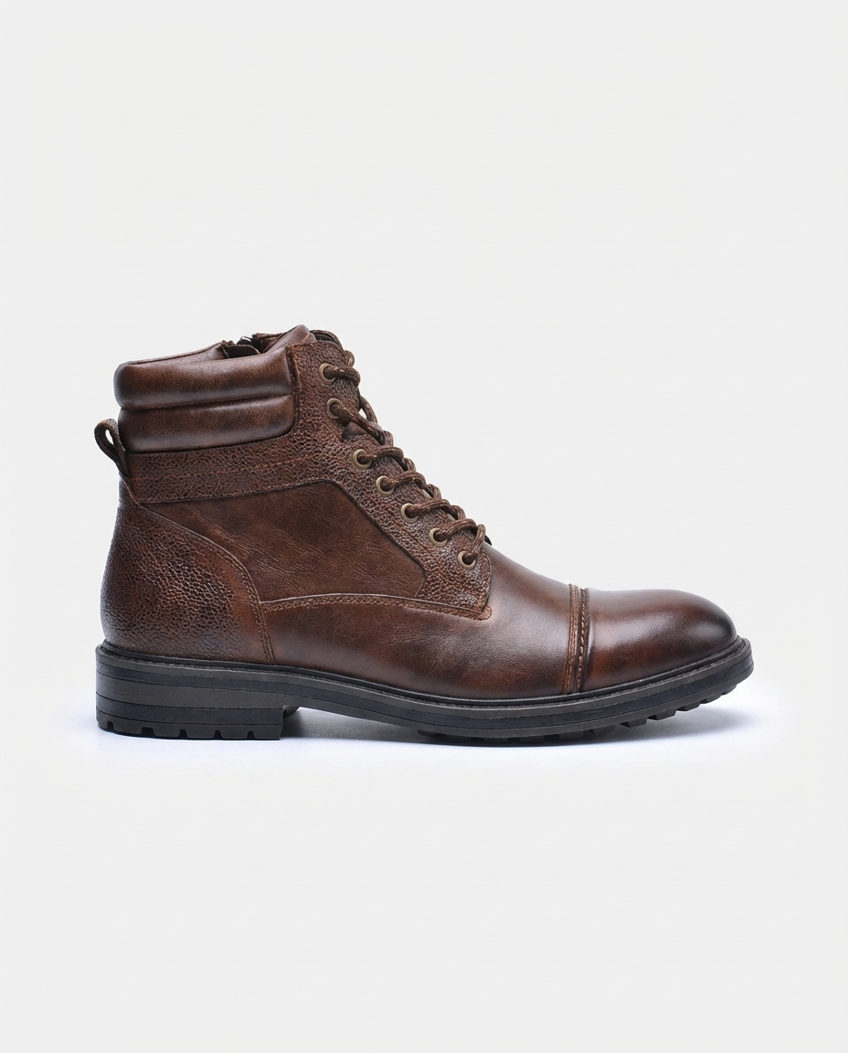 Brown - Leather Cap-Toe Side Zip Boots | GRAND London