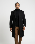 Black Fitted Single-Breasted Overcoat | GRAND London