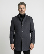 Grey Wool Blend Stand Collar Coat | GRAND London