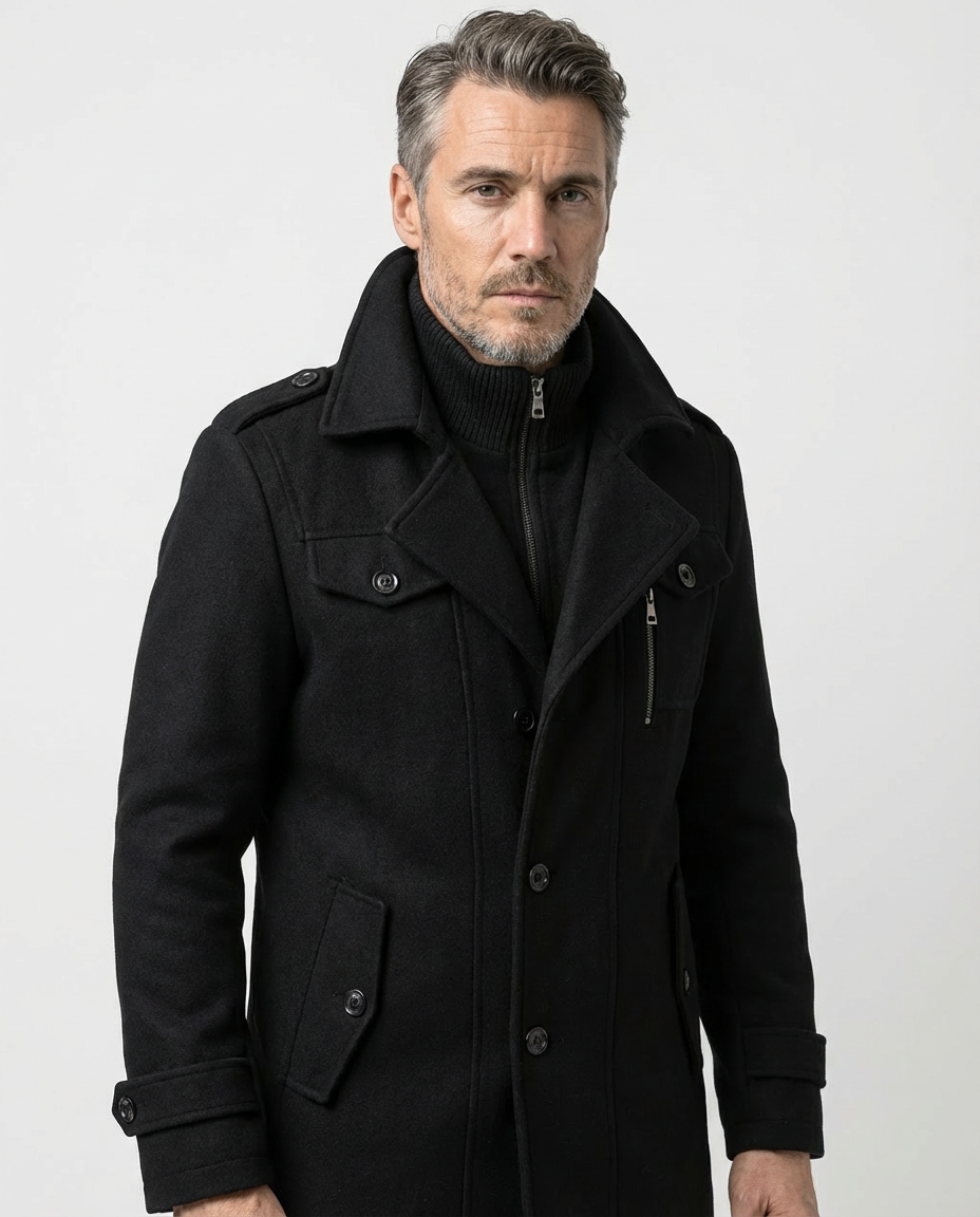 Black Wool Blend Zip-Front Coat | GRAND London