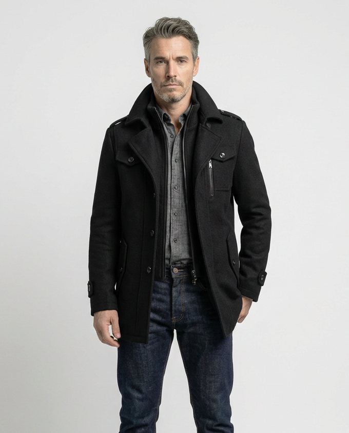 Black Wool Blend Zip-Front Coat | GRAND London