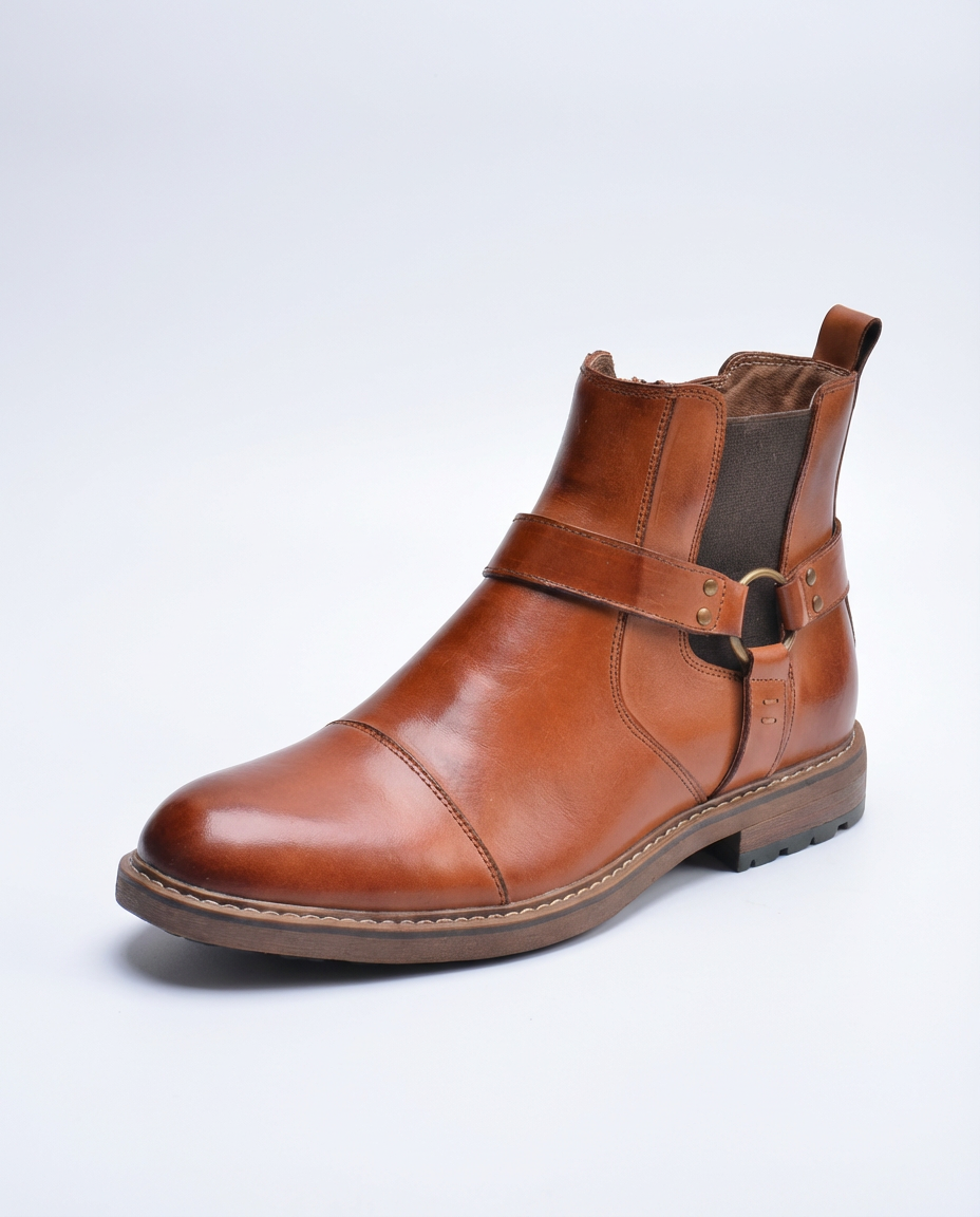 Brown Leather Harness Chelsea Boots | GRAND London